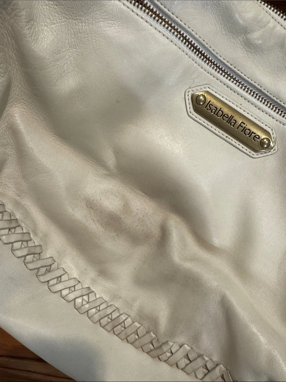 Isabella Fiore Cream Hobo Bag with Brown Sequin Floral Embellishments